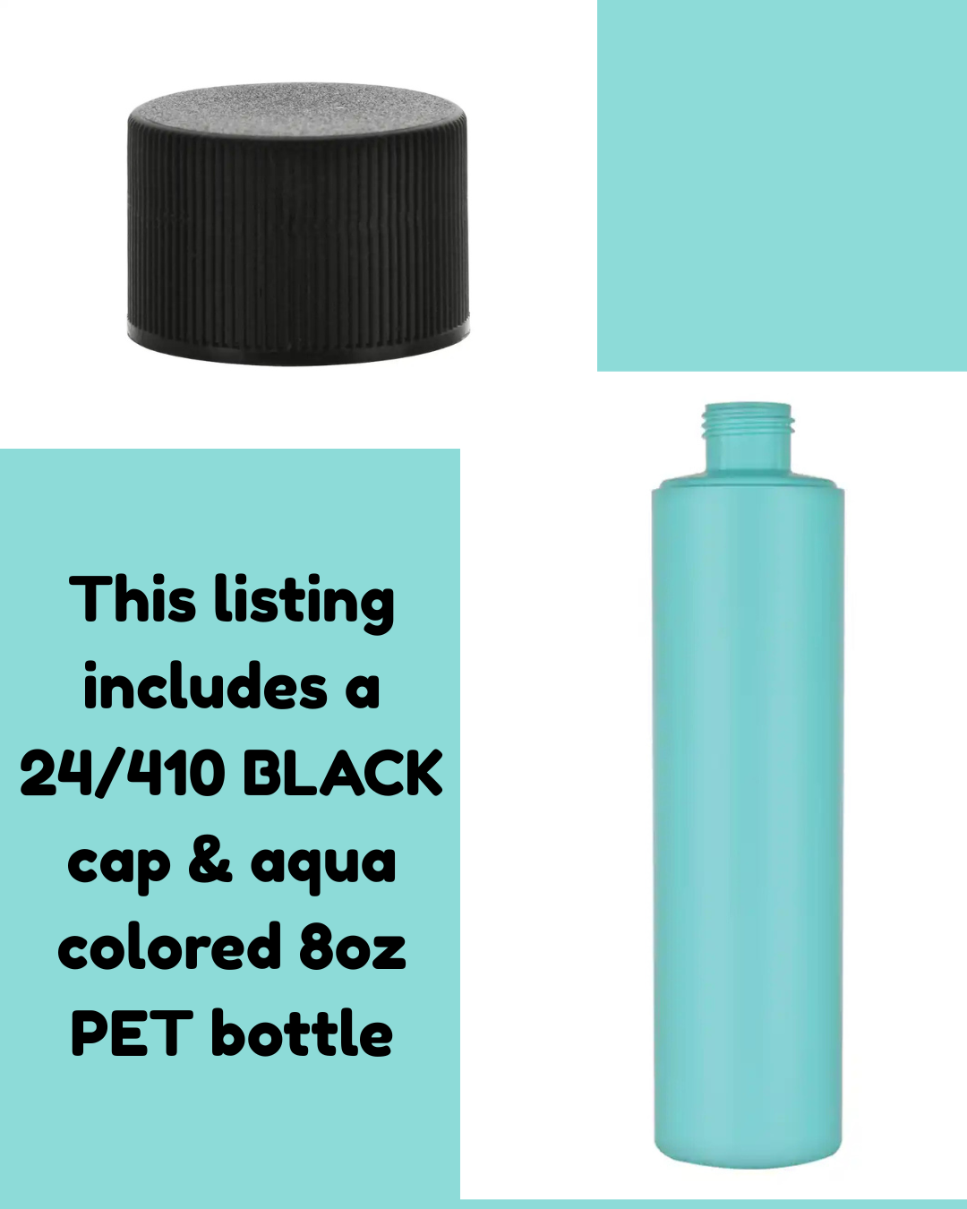 8oz Aqua Bottle Sets With Black Cap