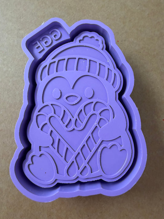 Penguin with Candy Cane Heart - Silicone Mold