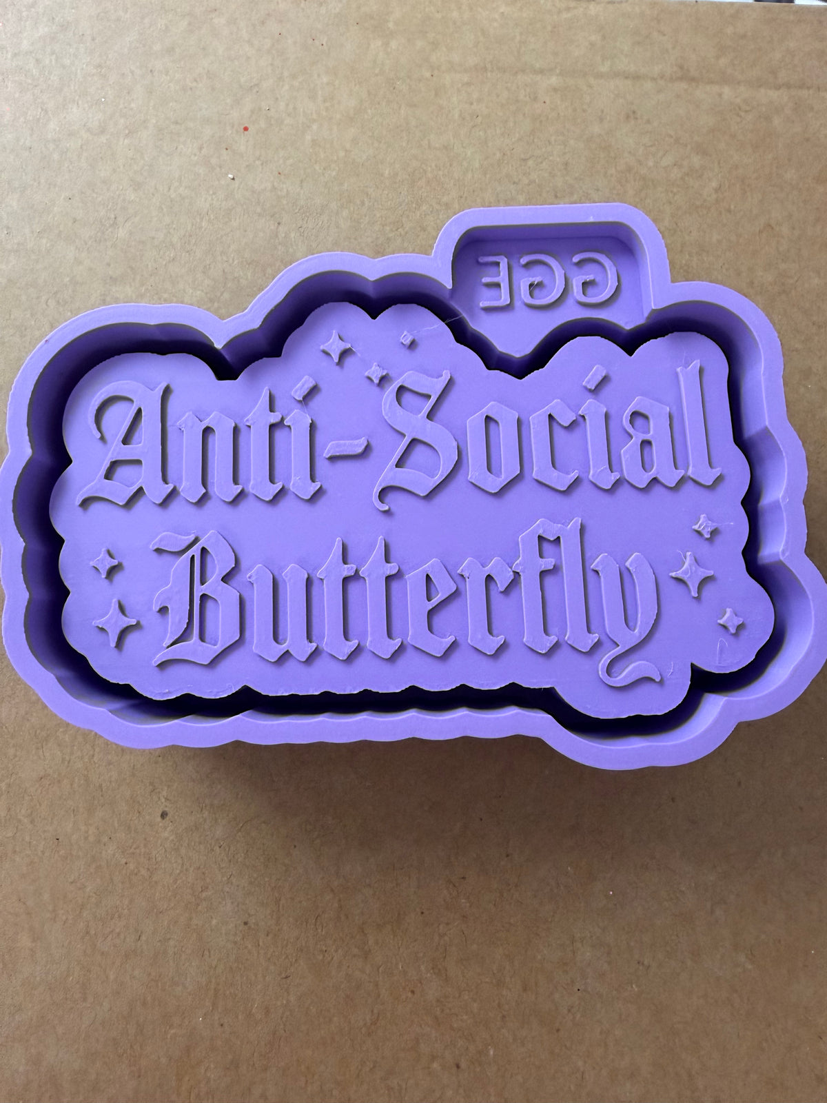 Anti Social Butterfly (Old English Font) - Silicone Mold
