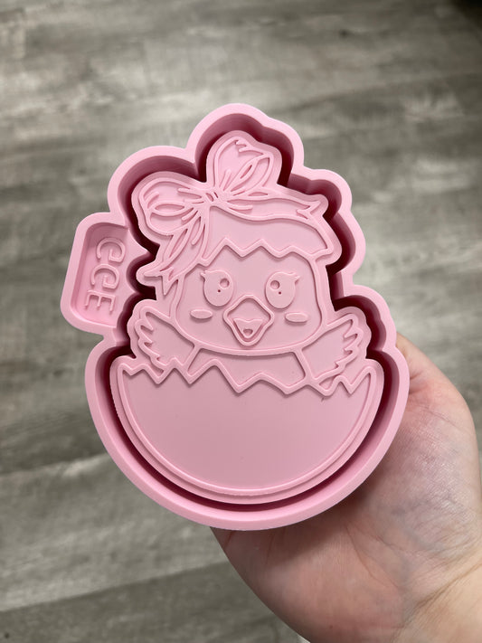 Chick in Egg with GGE Bow - Silicone Mold