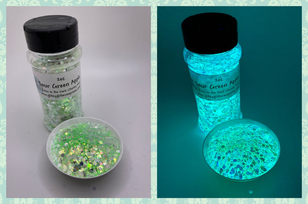 Chunky Mix: 2oz Glow in Dark Glitter - Sour Green Apple