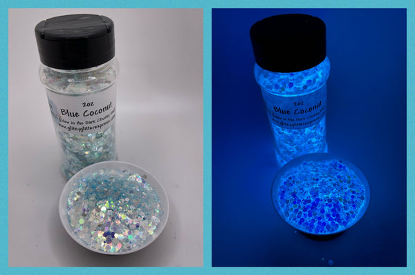 Chunky Mix: 2oz Glow in Dark Glitter - Blue Coconut